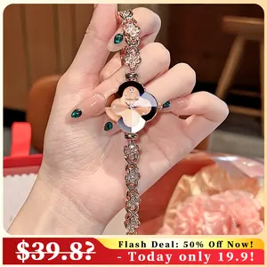 【dealsforyoudays】Women's Luxury Elegant Four - Leaf Clover Dial Watch, Featuring Gauss Magnetic Function, Diamond - Studded Bracelet Strap, Rose - Gold Sophistication, A Perfect Luxe Gift for Graceful Women