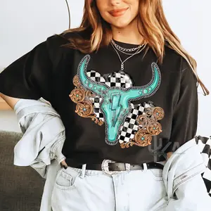 Turquoise Steerhead Grunge Shirt for Women Comfort Colors Soft Cotton Fabric Vintage Wash Rodeo Casual Oversized Top Western Grunge Graphic Tee