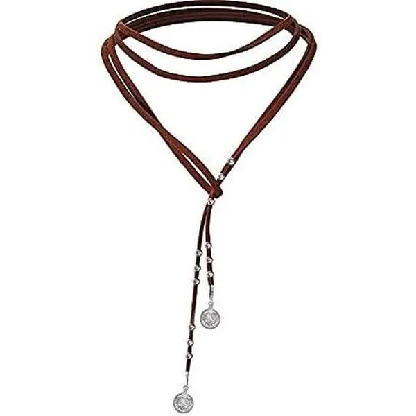Women's Boho Brown Velvet Wrap Choker Necklace, Long Tassel Chain with Alloy Coins and Beads, Daily Versatile Fashion Jewelry, Boho Style Necklace, Daily Versatile Chain, Fashion Chain Decorated