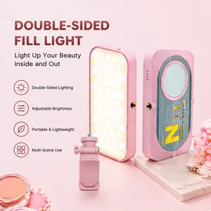 Front & Rear Dual LED Phone Ring Light, 12 Adjustable Modes (Warm/Natural/Cool), Rechargeable with 360° Adjustable Shooting Angle, Clip Included - White/Pink/Purple, Portable, Selfie
