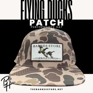 Barnes Store Flying Ducks Perf 7 Panel Hat - Bark Duck Camo Performance Adjustable Cap