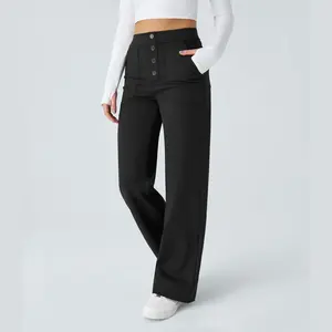 Halara High Waisted Button Multiple Pockets Straight Leg Casual Pants