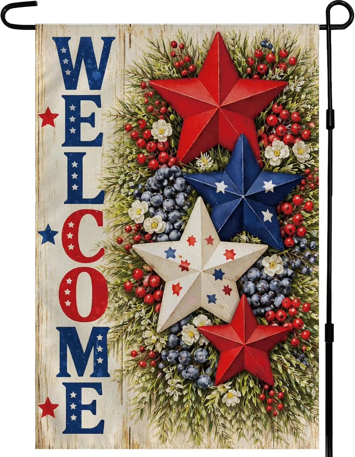4th of July Decorations - Patriotic Stars Welcome Garden Flag | Double Sided Fourth of July Accessories Patriotic Banner | 250 Anniversary USA Merchandise for Garden Yard Porch Patio Lawn Outdoor Outside Decor