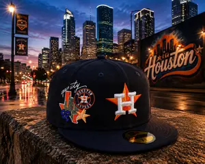 New Era MLB Houston Astros Baseball Cap Flat Brim Fitted Baseball Hat Streetwear Hip Hop Unisex Premium