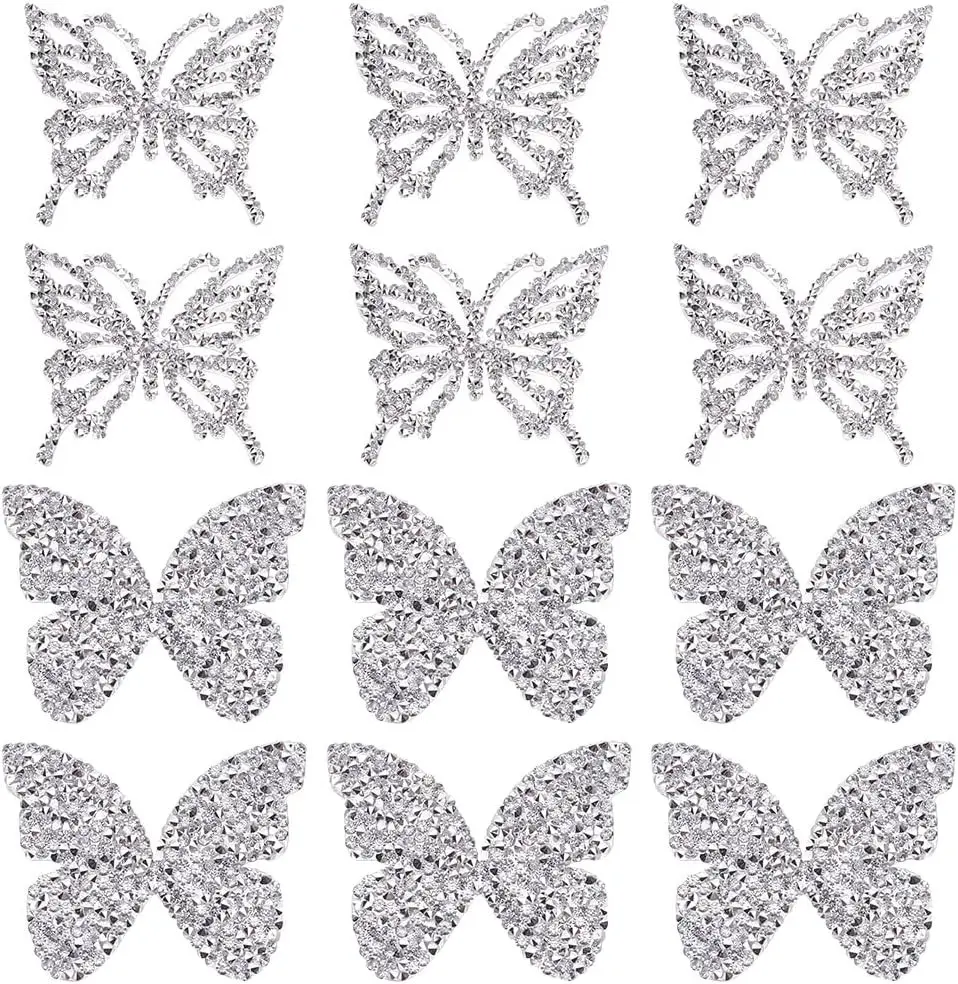 12 Pcs Rhinestone Butterfly Iron on Patches - 2 Styles, Sparkling Crystal Embroidery Patches, Crystal Appliques Iron Sew on for Jeans Jackets Bags Backpacks Hats Clothes Decoration Crafts