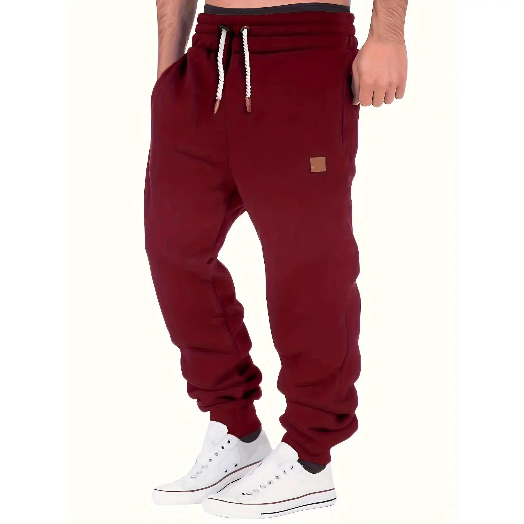 Men's Slim Fit Plain Casual Sweatpants with a Drawstring Waist for Cold Weather Autumn and Winter Menswear