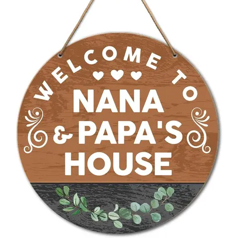 【summervibes】 Nana and Papa's House Signs Wall Decor for Front Door Porch Decorations, Welcome Hanging Signs Decor, Father's Mother's Day Christmas Birthday Gift for Grandma Nana Grandpa Papa Grandparents