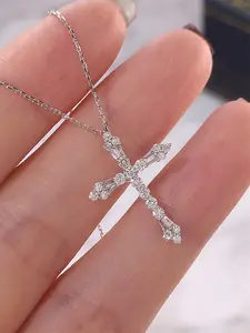 Rhinestone Cross Pendant Necklace for Women, Dainty Cross Necklace, Cross Charm Necklace, 2024 New Style Jewelry for Party, Daily Clothing Decor, Trendy Cool Female Accessories for Birthday Gift