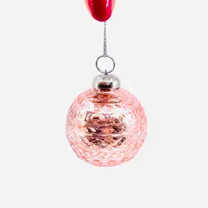 Mercury Glass Embossed Ornament, Rose Pink