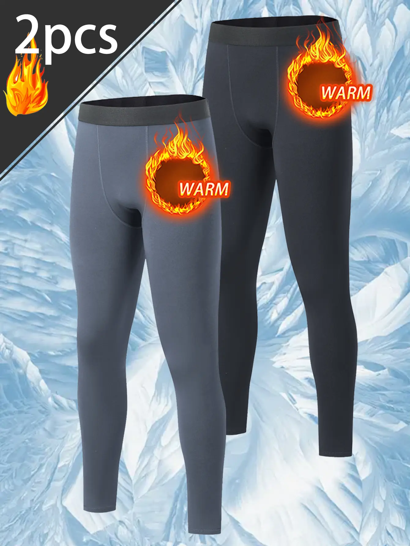 Men's Lined Thermal Compression Pants 2 PCS 4D Stretch Navy Blue Cold Weather Tights for Sports & Outdoor Activities Winter Running Gear with Thermal Lining and Compression Fit