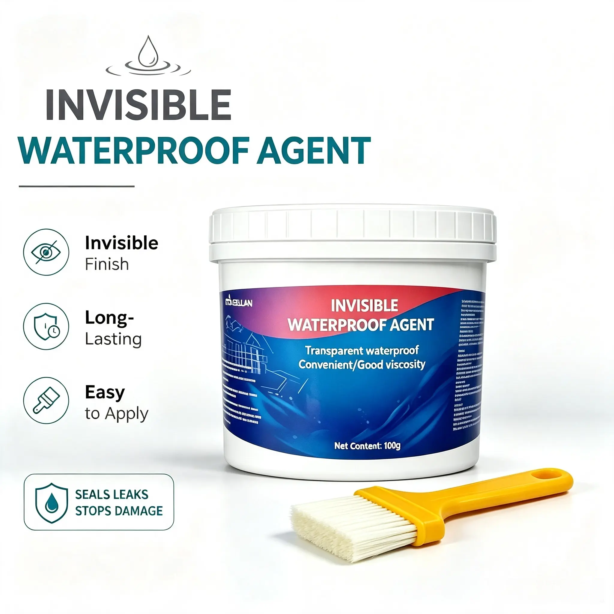 100g Professional Water-Resistant Liquid Waterproof Sealant - Heavy-Duty Adhesion Waterproofers with Durability, Flexible Bonding for Bathrooms, Kitchens, Exterior DIY Repairs (5kg Option Available)