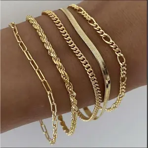 Bracelets for Women , Jewelry Sets forWomen Trendy Thin Dainty Stackable Cuban LinkPaperclip Chain Bracelet Pack Fashion AccessoriesGifts for Womens maximalist jewelry stack