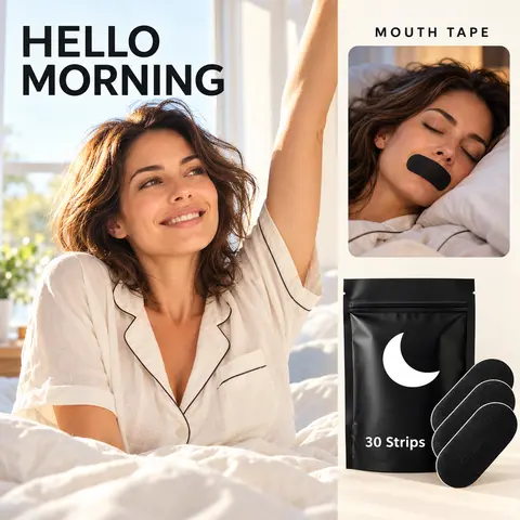 FreePulse Cotton Mouth Tape for Sleeping (30-Pack, 1-Month Supply) - Hypoallergenic Mild Adhesive, Super Breathable Black Disposable Sports Tape, Anti-Snoring Sleep Aid, One Size Home/Travel Healthcare Accessory