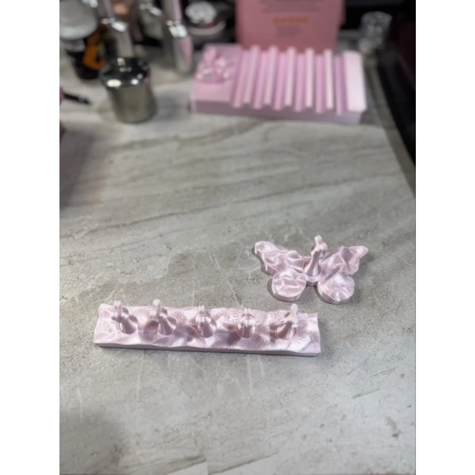 Nail Stand - Pink Butterfly Design for Organizing Nail Polish Bottles and Tools Boxes Organiser