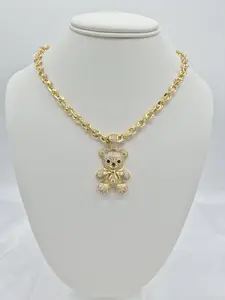 Thick chain with teddy bear pendant in 14k gold plated  (48)