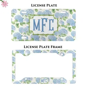 Blue Hydrangea License Plate and Frame, Personalized Monogram Floral Car Decor,Car Accessories for Women, USA