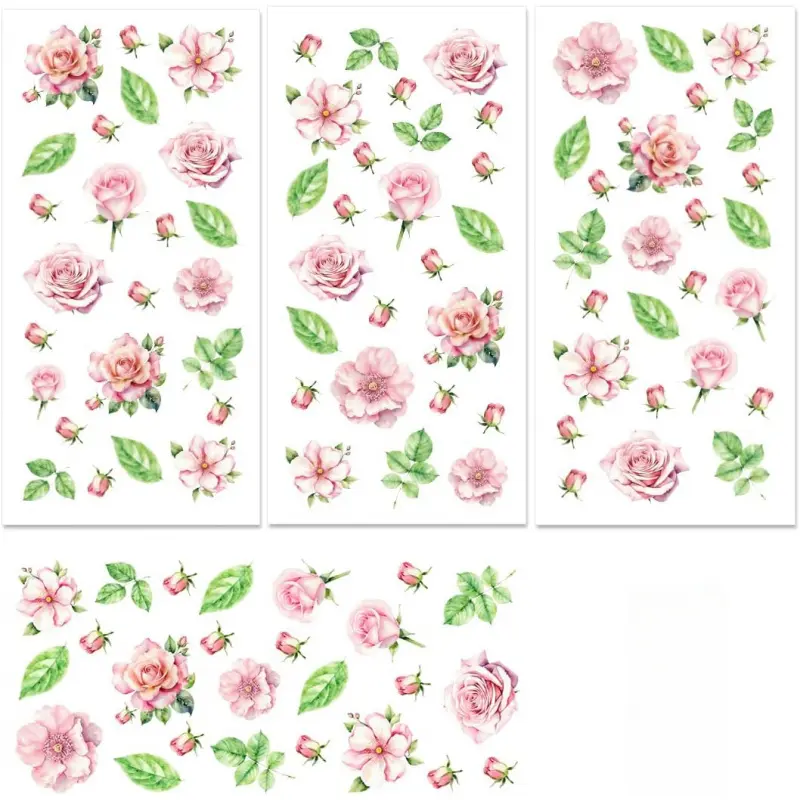 3 Sheet Pink Flower Furniture Decals, Cabinet Stickers for Dresser Drawer Kitchen Vanity Farmhouse, Removable Vinyl Stickers, Easy Peel and Stick, Small Pattern