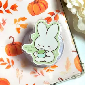 Matcha Lover Bunny Phone Grip, Cute Rabbit Matcha Tea Aesthetic Griptok, Kawaii Kindle Holder Gift