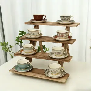 Four-layer retro wooden display rack, vertical countertop storage rack, suitable for spices, handicrafts, small ornaments, small green plants, can be used in bathrooms, kitchens, dressers