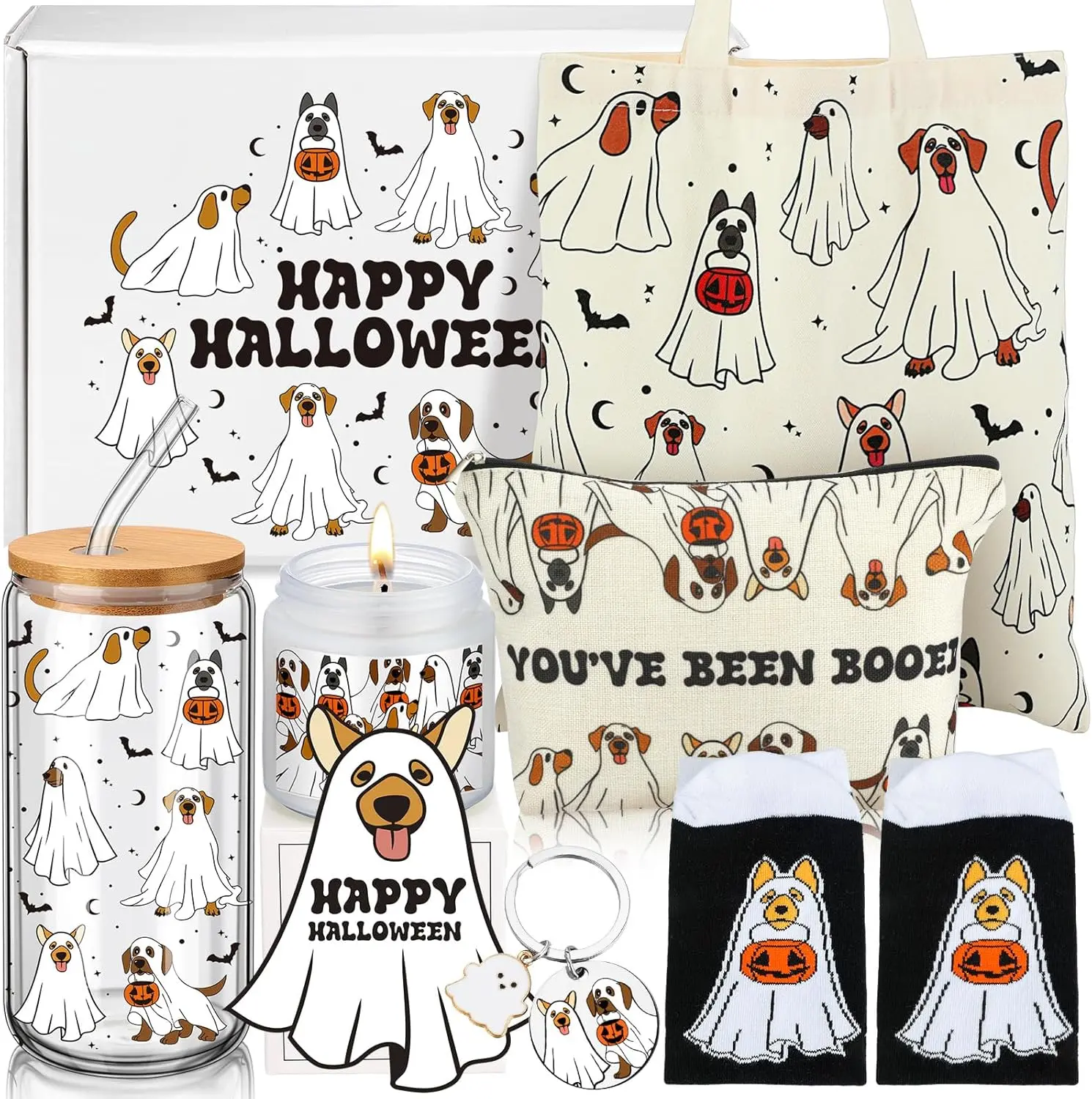 Halloween Boo Gift Box Set Spooky Ghost Themed Halloween Boo Basket Stuffers with Ghost Cup Socks Gift Box and Accessories  Spooky Season Halloween Basket Stuffer Ideas for Women Men