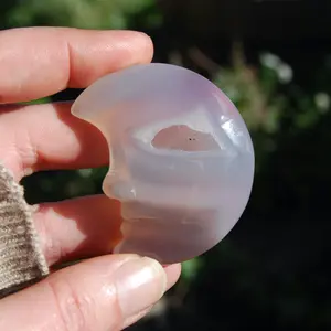 SALE was 34.99 | 2.25in Agate Geode Crescent Moon Carved Crystal Druzy