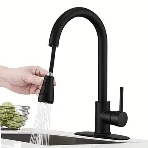 1pc Kitchen Faucet with Pull-Down Spray Single Handle High Arc Commercial Stainless Steel Brushed Nickel Kitchen Sink Faucet with Deck Plate, Suitable for Bar Laundry RV Farmhouse (Matte Black And Brushed Nickel And Chrome And Brushed Golden)