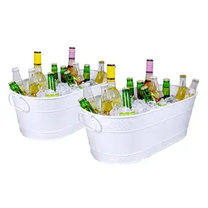 Colt Drink Buckets Hammered White - Set of 2 | BREKX Shiny Glossy Metal