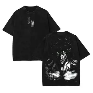 Retro Heavy Eren Yeager x Attack On Titan Ver 2 Anime Double Printed Men's Vintage Tee Washed Unisex Oversize Anime Manga Washed Heavyweight Cotton T-shirt, Anime Gift For Him