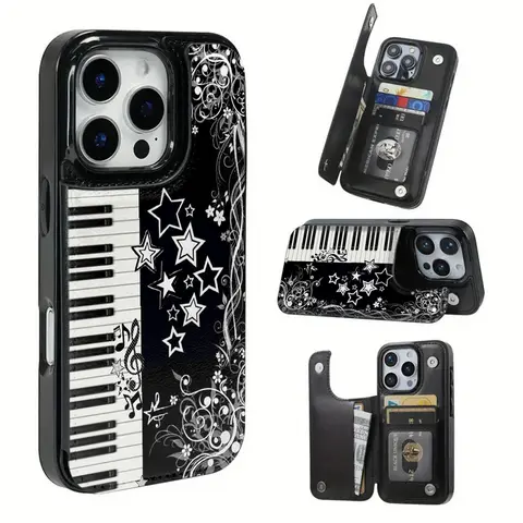 Glam TPU Smartphone Case with Star Pendant Key Pattern, Card Slots for Bank/Bus Card Storage, Protection for iPhone 12 Pro Max,13,14 Plus,15,16,16 Pro Max Series - Mobile Phone Accessory Cover