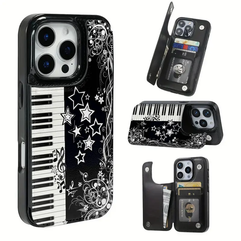 Glam TPU Smartphone Case with Star Pendant Key Pattern, Card Slots for Bank/Bus Card Storage, Protection for iPhone 12 Pro Max,13,14 Plus,15,16,16 Pro Max Series - Mobile Phone Accessory Cover