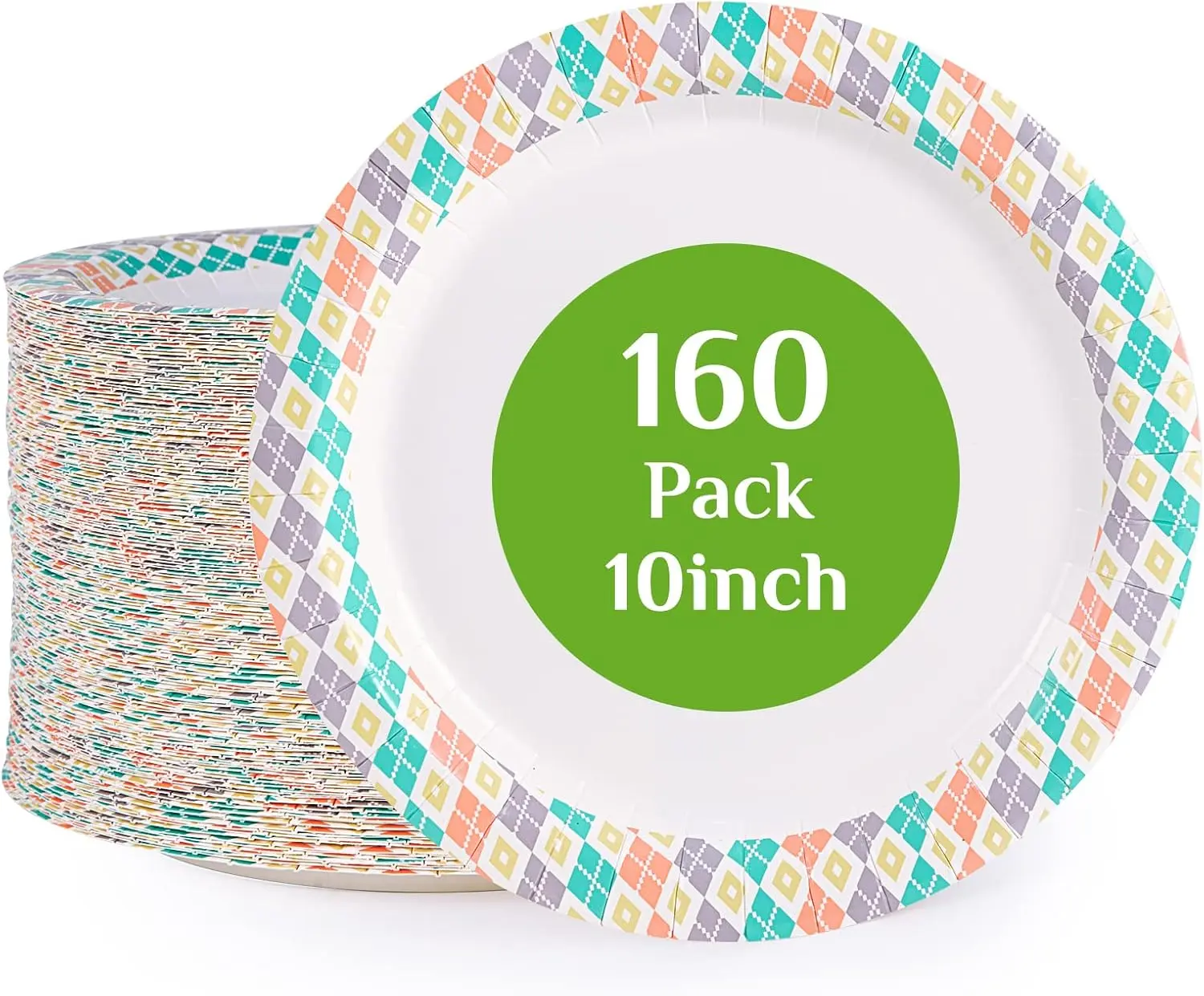 10 Inch Paper Plates, 160 Count Disposable Paper Plates for Everyday Use, Cut-Proof & Soak-Proof Coated Dinner Plate Large, Round 10" Plate for Home, Party
