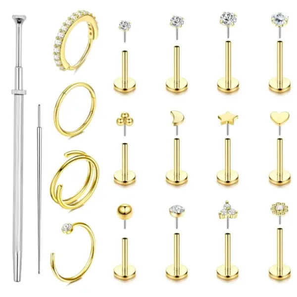 14K Gold Filled Nose Rings Studs Hoops for Women Men 20G 18G Hypoallergenic Surgical Steel Push in Threadless Flat Back Earrings CZ Helix Tragus Lip Cartilage Medusa Nostril Piercing Jewelry campingessentials
