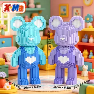 Pack Heart Bear Building Blocks Set - Kawaii Blue & Purple Bearbrick Style Micro Brick Collectible Duo
