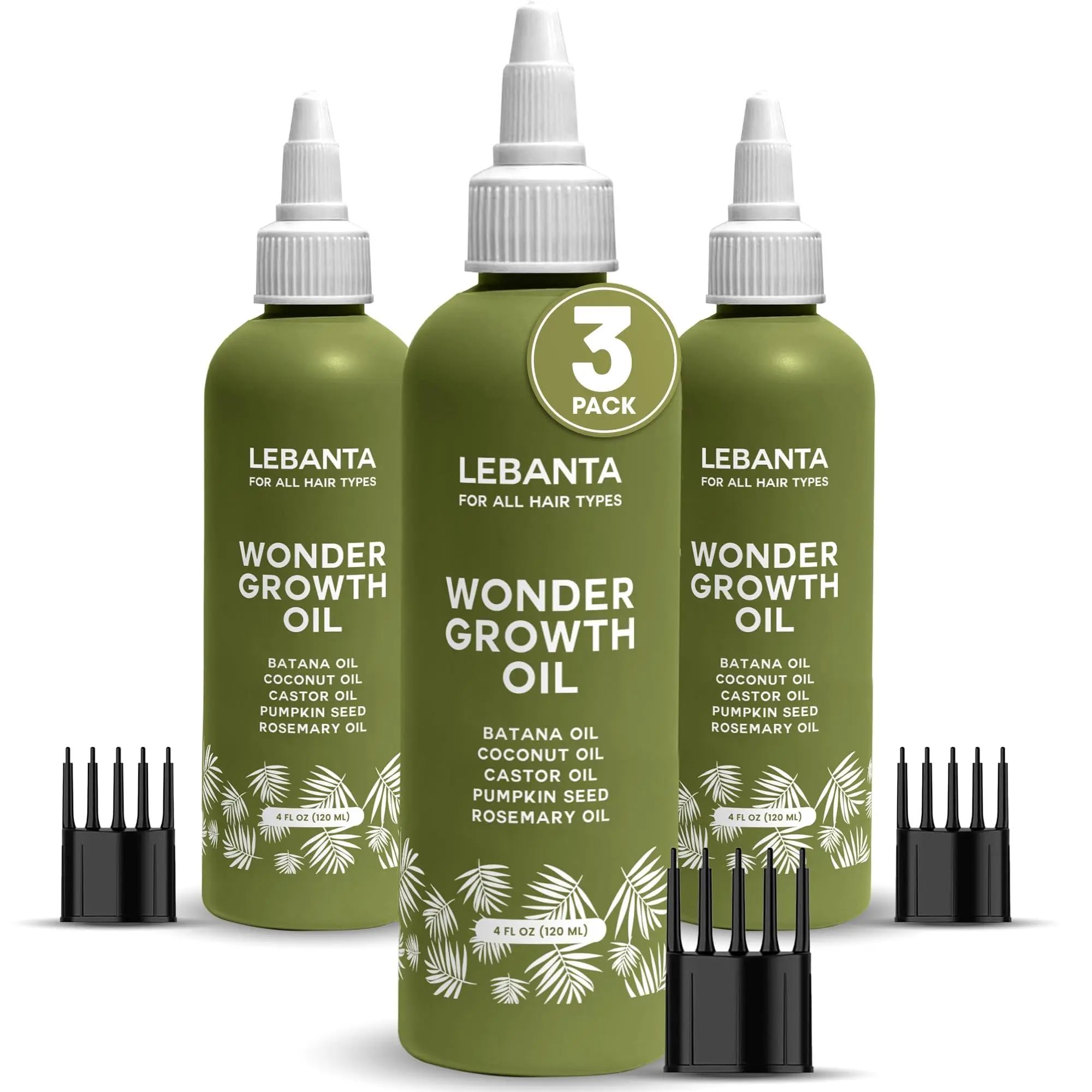 Lebanta Batana Oil For Hair Growth - 100% Pure, Raw & Natural Blend With Organic Castor, Pumpkin Seed, Coconut and Rosemary Oil - Thicker, Stronger Hair For Men & Women Scalp (3 Pack)