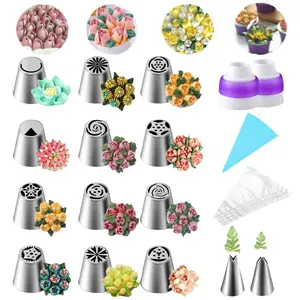 27PCS Russian Piping Mouth Bakeware Set, Cake Decorating Accessories, Stainless Steel Floral Cream Piping Mouth, Cupcake Decorations, Suitable for Christmas DIY Cake Decoration