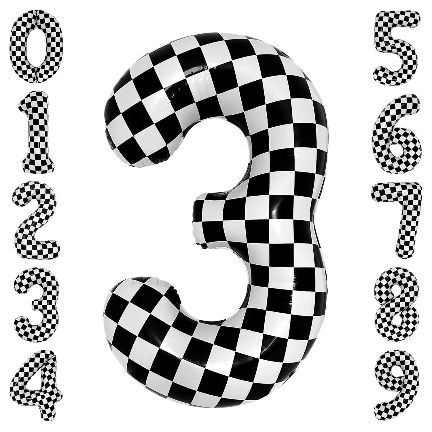 40 Inch Checkered 3 Balloon Large Black And White Number Balloon For Race Car 3Rd Birthday Party Supplies Number 3 Checkered Balloon
