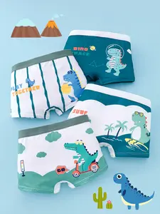 4pcs Boys' Teen Knitted Dinosaur Print Briefs, Youth Underwear, Comfortable Fit, Casual Style, All Seasons Wear, No Snagging, Anti-Pilling