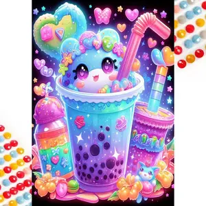 Bubble Tea Pattern DIY Diamond Painting Kits Colorful Painting Kit without Frame, DIY 5D Diamond Arts Colorful Painting Kit, Wall Art Decor for Home