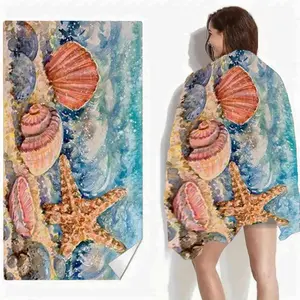 Turtle & Shell Pattern Beach Towel, 1 Count Quick-dry Absorbent Towel, Soft Microfiber Towel for Outdoor Travel, Swimming, Camping & Picnics, Quick Drying Towel