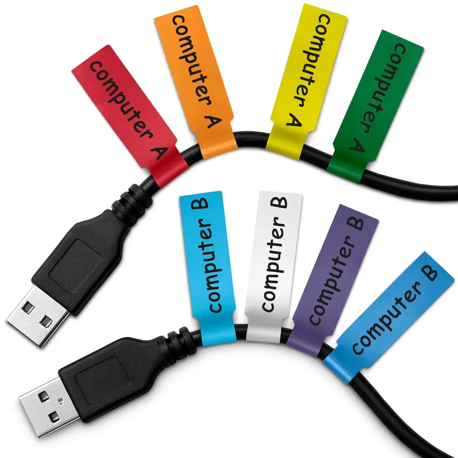 240 Color-Coded Cable Labels Sheets for Cable Management, Corded Devices & Workshops - 8 Colorful, 3.3x1 in Self-Adhesive, Tear-Resistant, Waterproof Tags, Writable with Ball Pen/Permanent Markers or Laser Printable