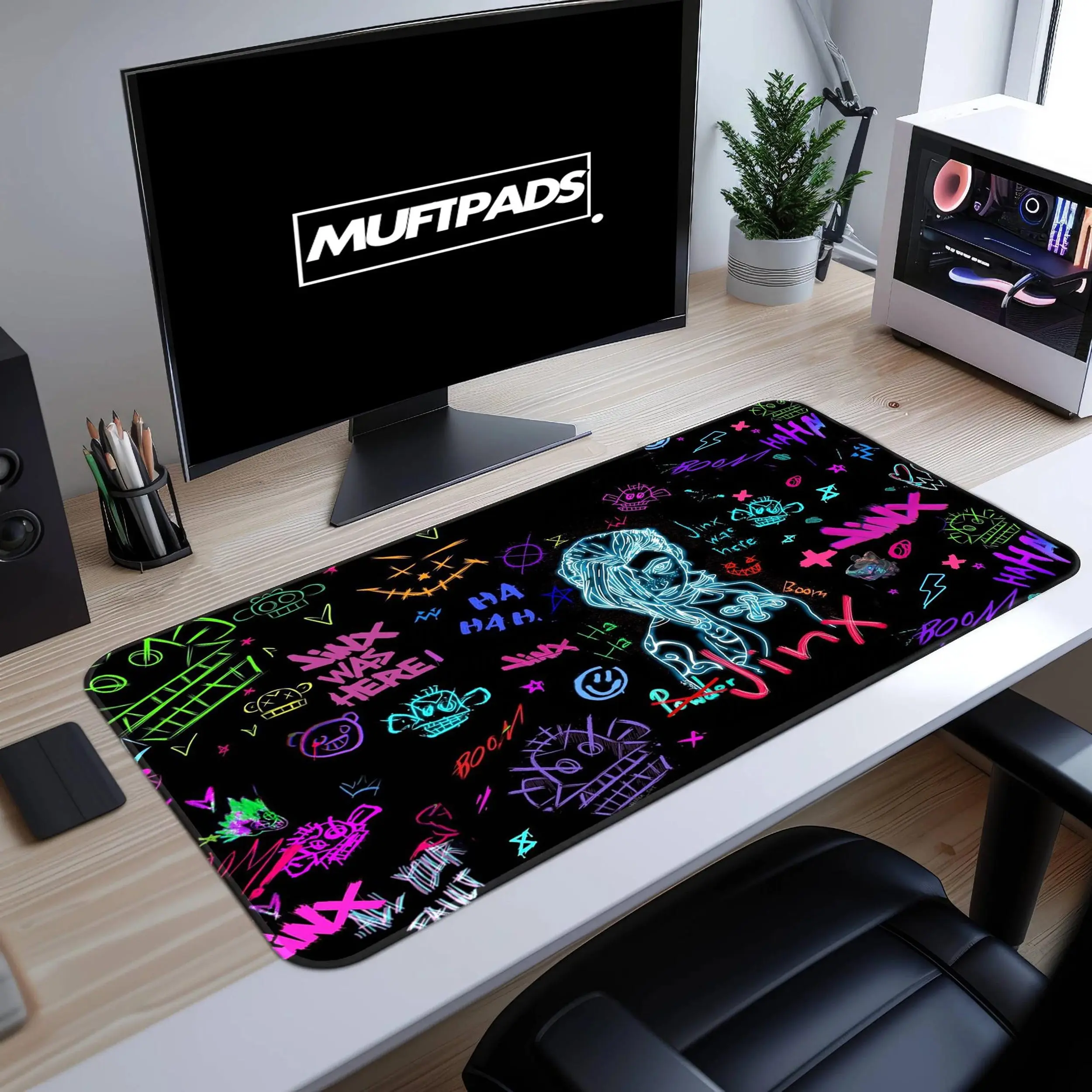 Jinx Arcane Desk Mat, League Of Legends Jinx Game Mouse Pad, Keyboard Mat, Arcane Video Game Desk Mat For Office, Gift For Gamer