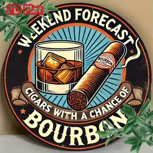 Bourbon & Cigar Aluminum Sign - Waterproof Vintage Decor