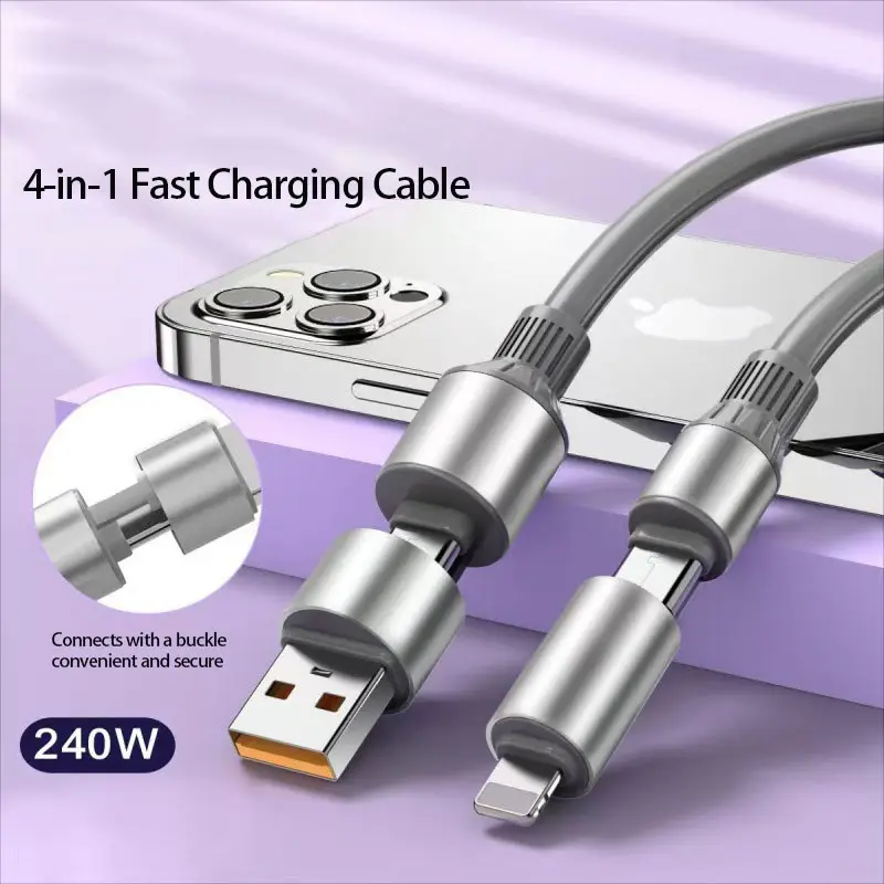 New 240w Fast Charging Quad USB Cable, USB-C Thickened Charger, Compatible with Cellphone, iPhone, Macbook, Samsung, Lg, Moto G, Google Pixel, Xiaomi