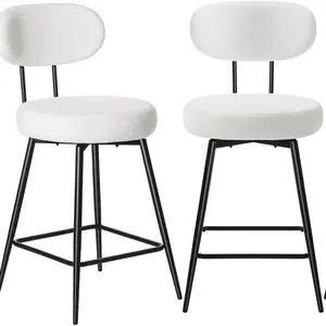 HOMMPA Bar Stools Set of 3 Adjustable Swivel Barstools Boucle Upholstered Modern Counter Height Barstools with Back Metal Legs Bar Stools Chairs for Bar Kitchen Island 26IN White