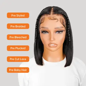 Wiggins Hair Pre Braided Stylist Wig 13x4 Bob Wig Human Hair Braided Wig Ready To Go Pre Cut Lace Beginners Glueless Wig
