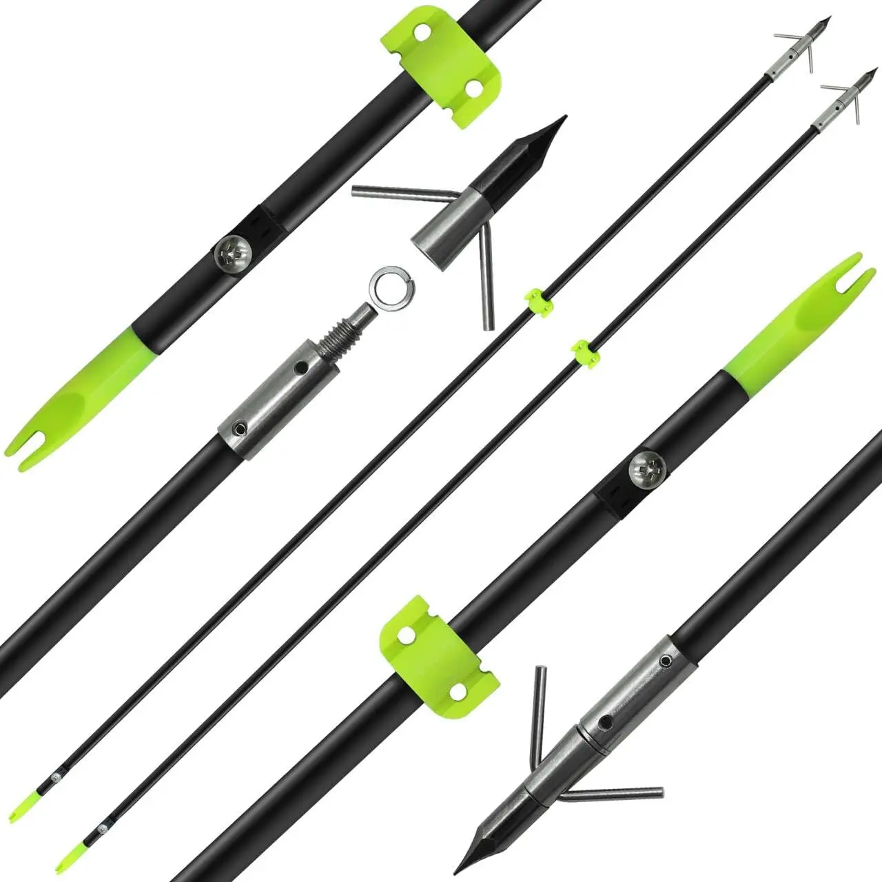 2/8Pack 34 Inches Bowfishing Arrows 8mm Fiberglass Fishing Arrow with Removeable Tips and Safety Slides for Archery Bow Fishing