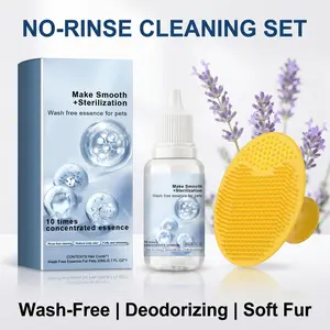 Portable Pet No-Rinse Essence Set, 36g Travel Size Waterless Shampoo for Small Medium Large Dogs & Cats, Mini Grooming Kit with Silicone Massage Brush for Spot Cleaning and Deodorizing
