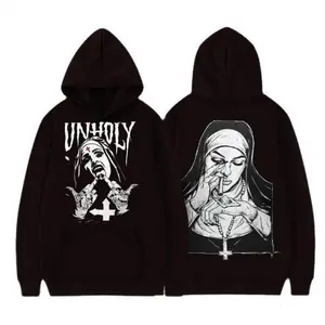 Unholy Nun Graphic Hoodie Edgy Gothic Streetwear for Alternative Fashion Lovers with Bold Artwork and Hood Design