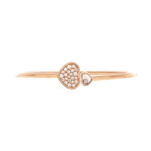Pre-owned Chopard Happy Diamonds Heart Cuff Bracelet 18K Rose Gold with Pave Diamonds and 1 Floating Diamond by Rebag