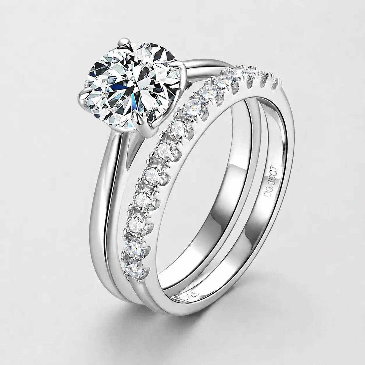 Glekey Versatile 2-Piece Moissanite Ring Set - Stackable Round Cut Solitaire & Matching Band, Diamond Tester Passing Everyday Fashion Rings Ring Jewelry Elegant Ring Set